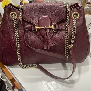 Gucci Maroon Embossed Leather Shoulder Bag